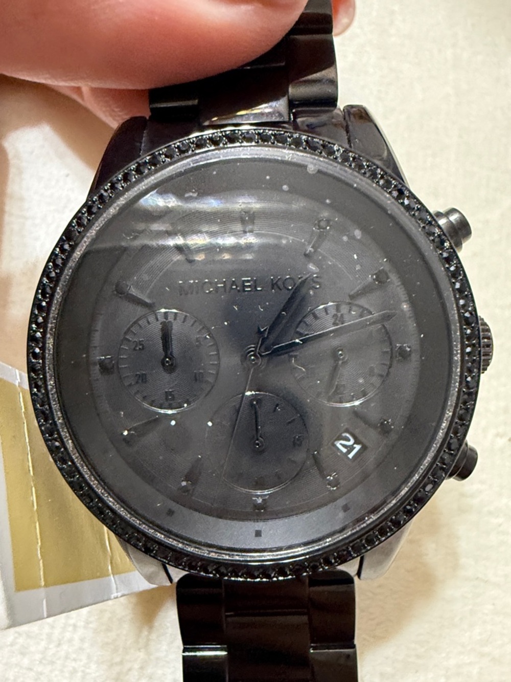 Michael Kors Black Crystal-Accent Chronograph Bracelet Watch